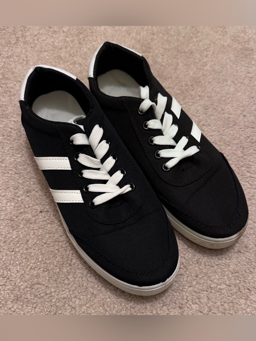 Casual Black Canvas Sneakers with White Stripes - Size 39